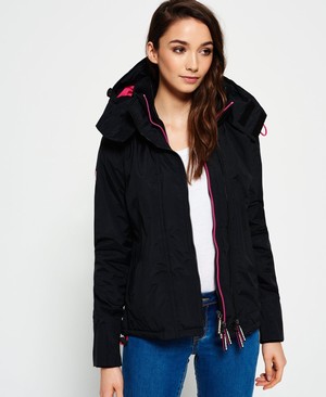 Superdry Pop Cipzár Hooded Arctic SD-Windcheater Női Kabát Fekete/Rózsaszín | GKMFC5736